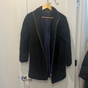 Black faux fur j crew jacket